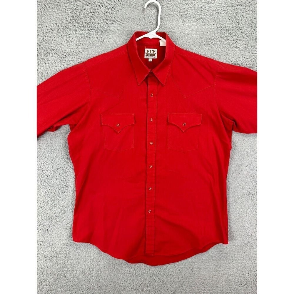 Ely Cattleman Shirt Adult 16.5-35 Red Pearl Snap Button Up Western Pockets Mens